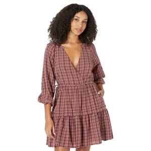 Madewell Seersucker Wrap Mini Dress Red Plaid Mini Tiered Ruffle Lined Size L